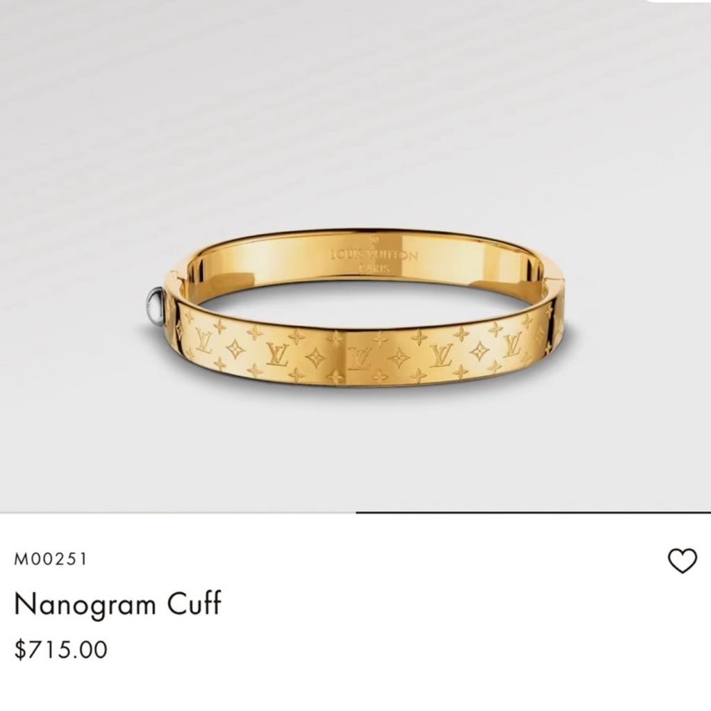 Authentic Louis Vuitton Nanogram Cuff Gold Tone Bracelet Bangle Size S